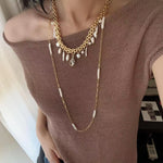 Bohemian Charm Wide Chain Necklace – Natural Pearls & Shell Accents - floysun
