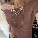 Bohemian Charm Wide Chain Necklace – Natural Pearls & Shell Accents - floysun