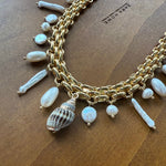 Bohemian Charm Wide Chain Necklace – Natural Pearls & Shell Accents - floysun