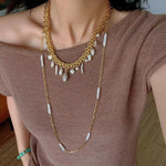 Bohemian Charm Wide Chain Necklace – Natural Pearls & Shell Accents - floysun