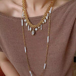 Bohemian Charm Wide Chain Necklace – Natural Pearls & Shell Accents - floysun