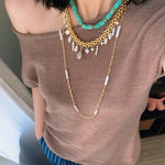 Bohemian Charm Wide Chain Necklace – Natural Pearls & Shell Accents - floysun