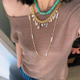 Bohemian Charm Wide Chain Necklace – Natural Pearls & Shell Accents - floysun