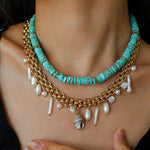 Bohemian Charm Wide Chain Necklace – Natural Pearls & Shell Accents - floysun