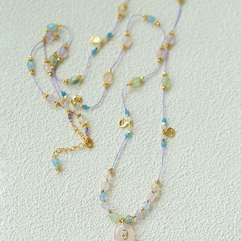 Bohemian Colorful Irregular Crystal Handcrafted Wax Cord Necklace - floysun