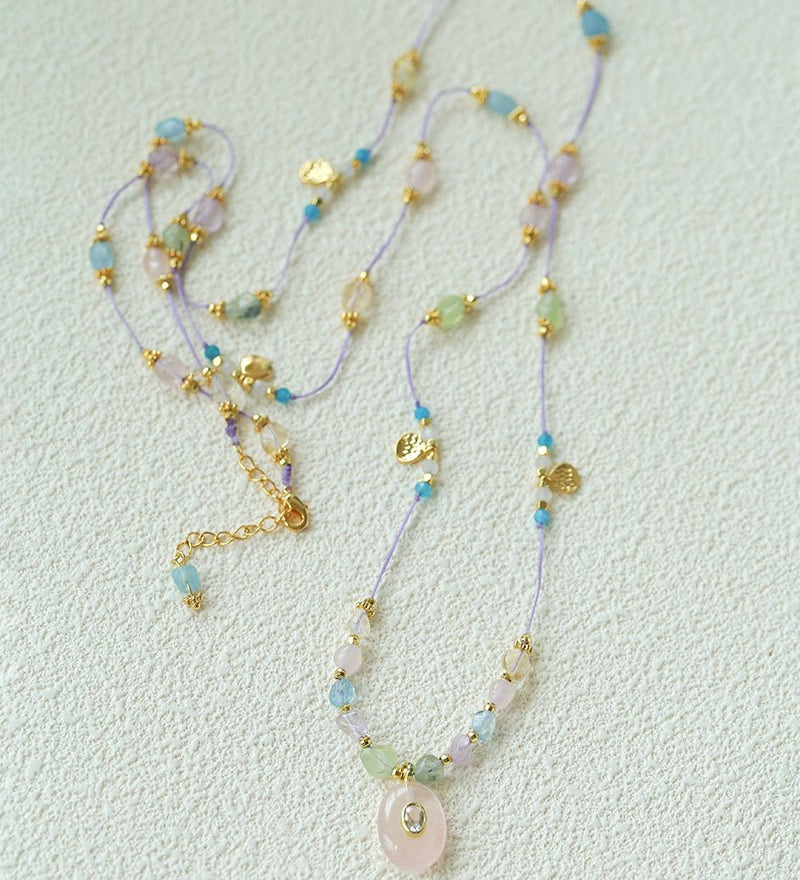 Bohemian Colorful Irregular Crystal Handcrafted Wax Cord Necklace - floysun