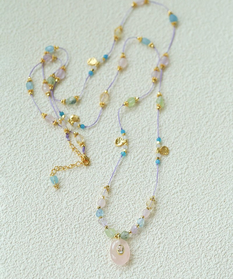 Bohemian Colorful Irregular Crystal Handcrafted Wax Cord Necklace - floysun