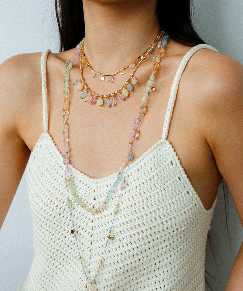 Bohemian Colorful Irregular Crystal Handcrafted Wax Cord Necklace - floysun