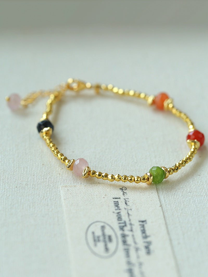 Bohemian Faceted Gold Bead Bracelet – Colorful Gemstone or Pearl Style - floysun