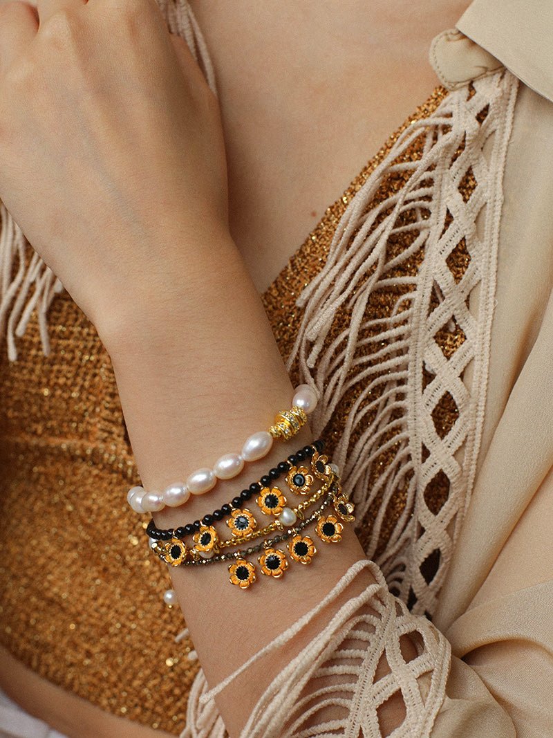 Bohemian Faceted Gold Bead Bracelet – Colorful Gemstone or Pearl Style - floysun