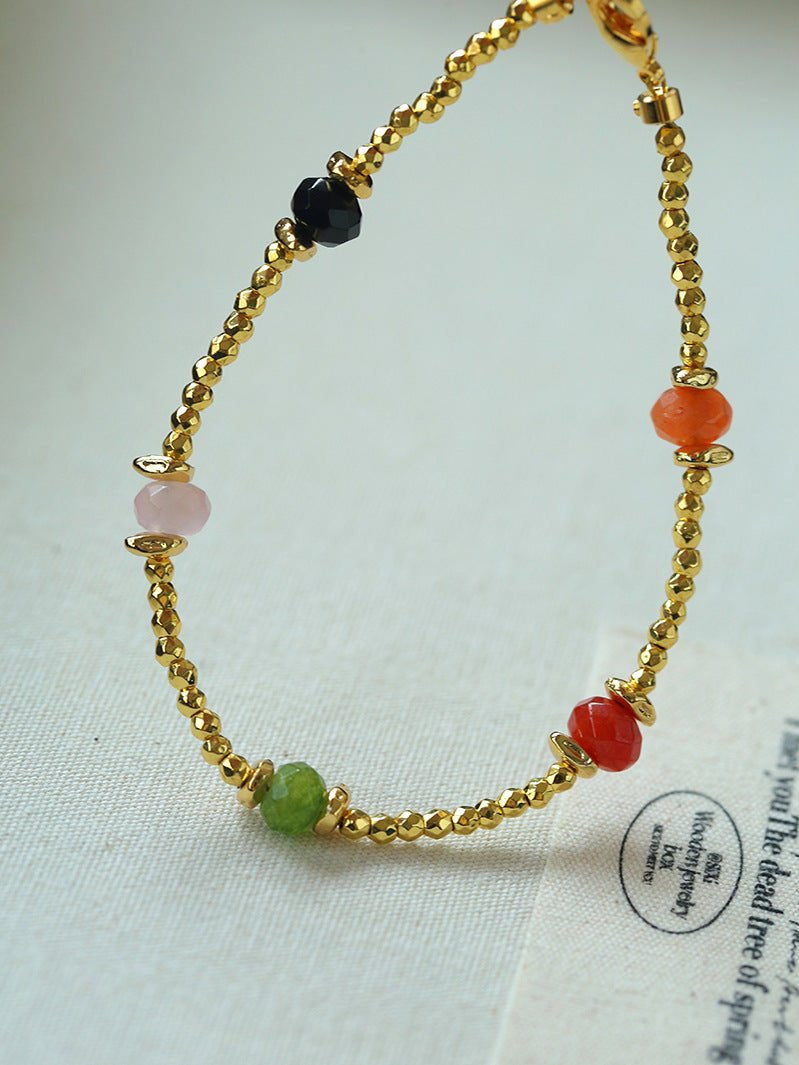 Bohemian Faceted Gold Bead Bracelet – Colorful Gemstone or Pearl Style - floysun