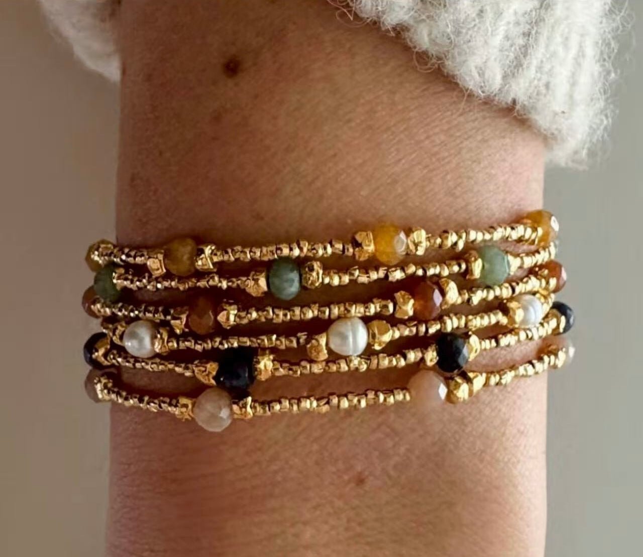 Bohemian Faceted Gold Bead Bracelet – Colorful Gemstone or Pearl Style - floysun