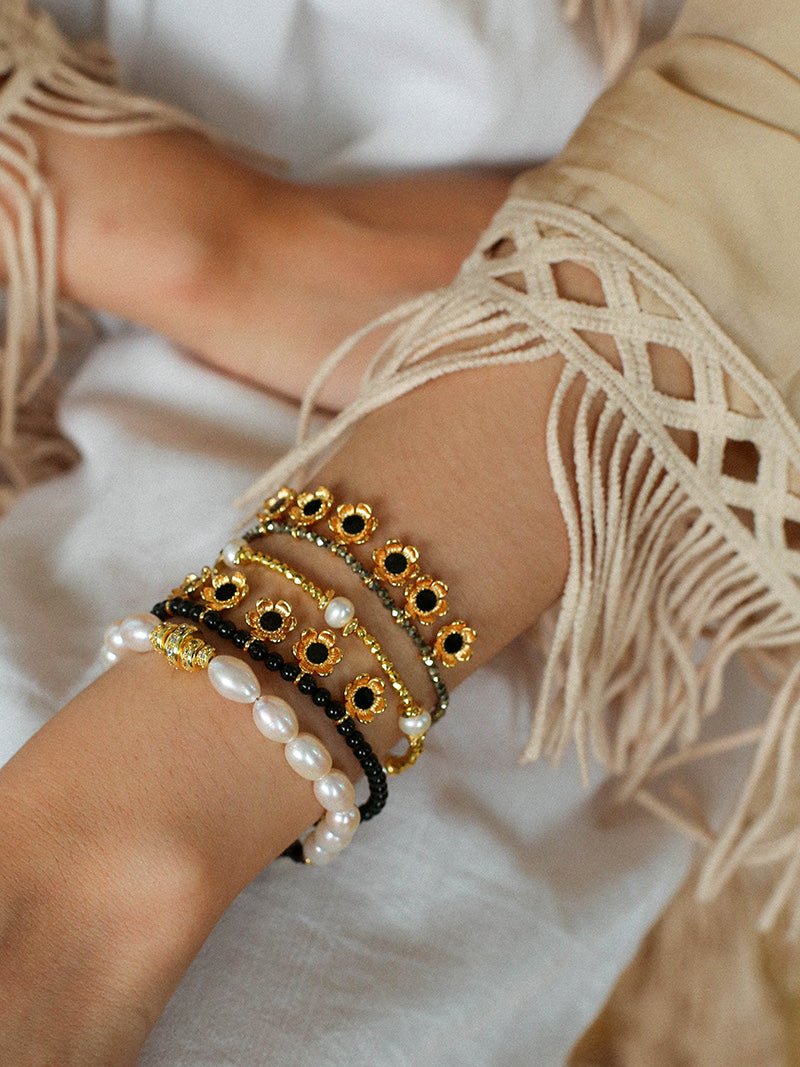 Bohemian Faceted Gold Bead Bracelet – Colorful Gemstone or Pearl Style - floysun