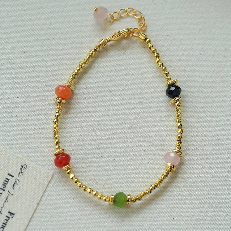 Bohemian Faceted Gold Bead Bracelet – Colorful Gemstone or Pearl Style - floysun