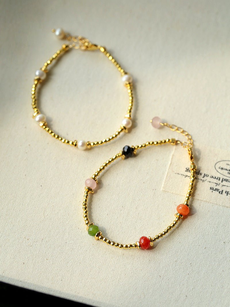 Bohemian Faceted Gold Bead Bracelet – Colorful Gemstone or Pearl Style - floysun