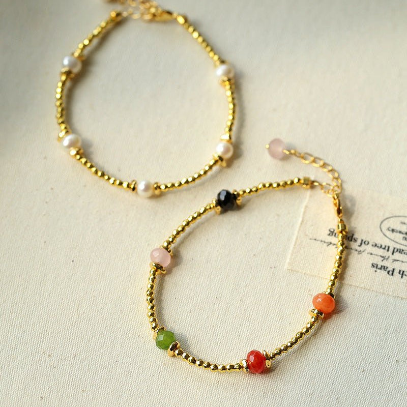 Bohemian Faceted Gold Bead Bracelet – Colorful Gemstone or Pearl Style - floysun