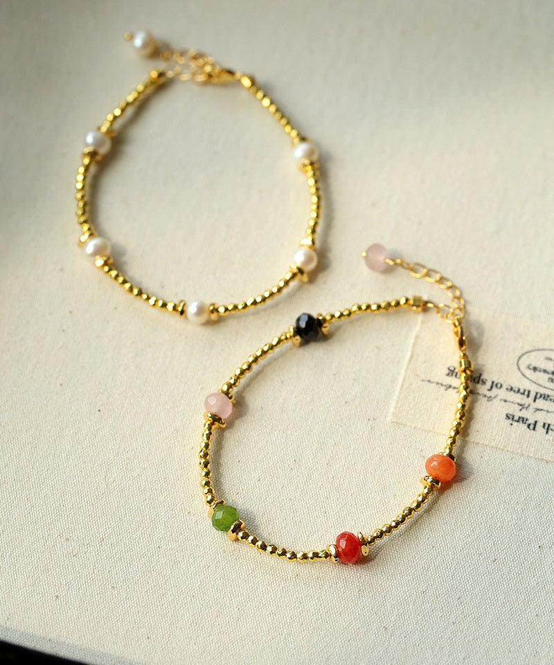 Bohemian Faceted Gold Bead Bracelet – Colorful Gemstone or Pearl Style - floysun