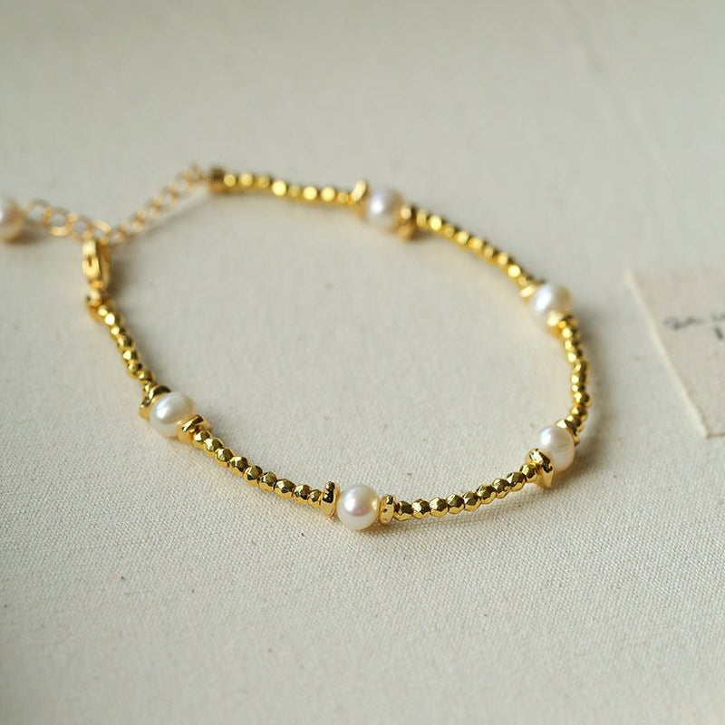 Bohemian Faceted Gold Bead Bracelet – Colorful Gemstone or Pearl Style - floysun