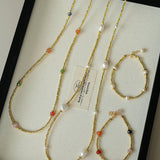 Bohemian Faceted Gold Bead Necklace – Colorful Gemstone or Pearl Style - floysun