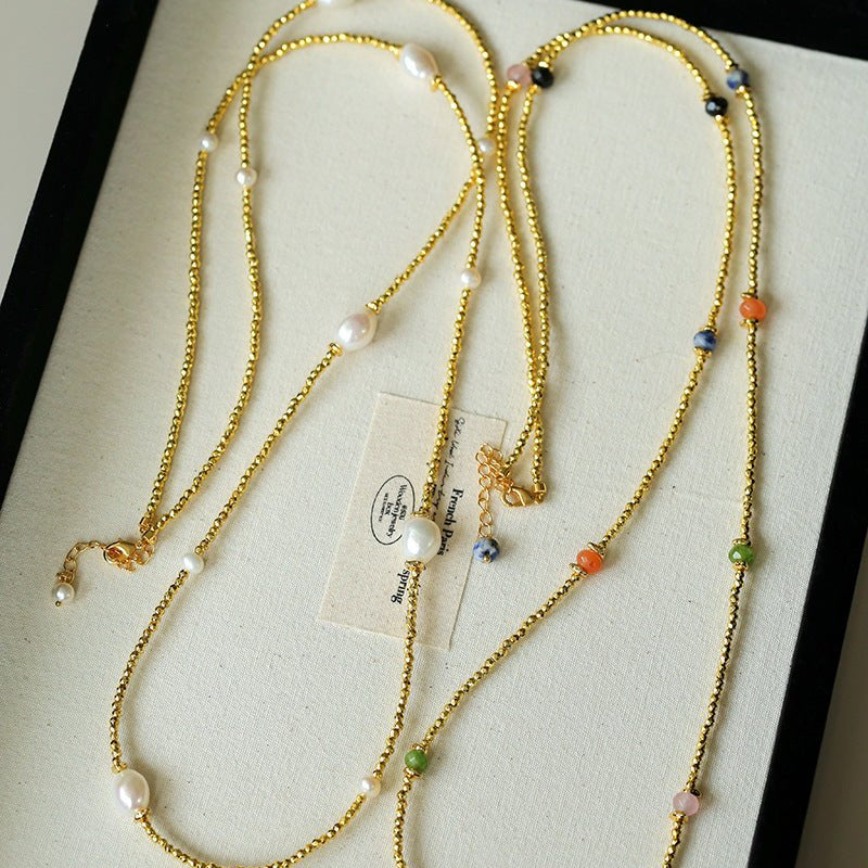 Bohemian Faceted Gold Bead Necklace – Colorful Gemstone or Pearl Style - floysun