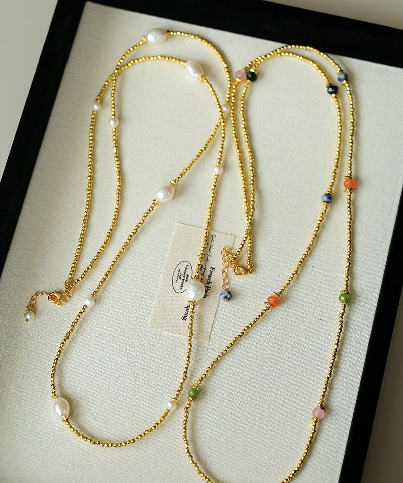 Bohemian Faceted Gold Bead Necklace – Colorful Gemstone or Pearl Style - floysun