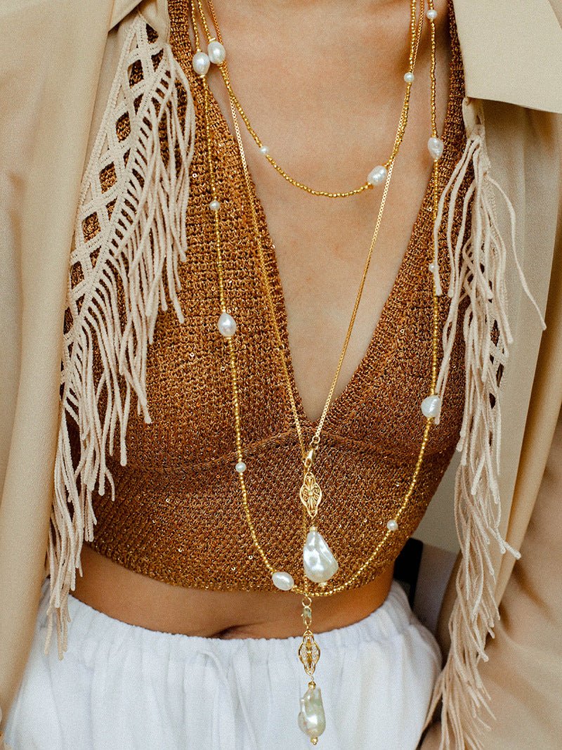 Bohemian Faceted Gold Bead Necklace – Colorful Gemstone or Pearl Style - floysun