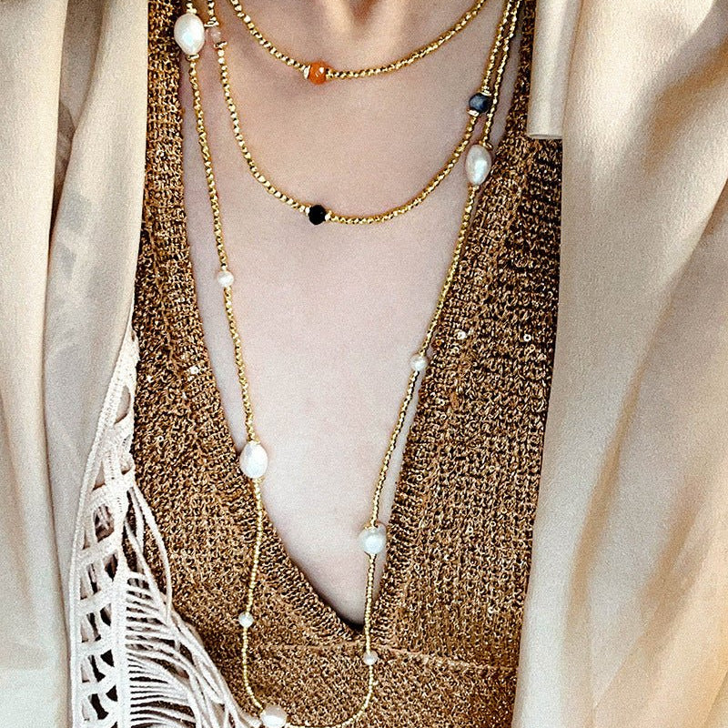 Bohemian Faceted Gold Bead Necklace – Colorful Gemstone or Pearl Style - floysun