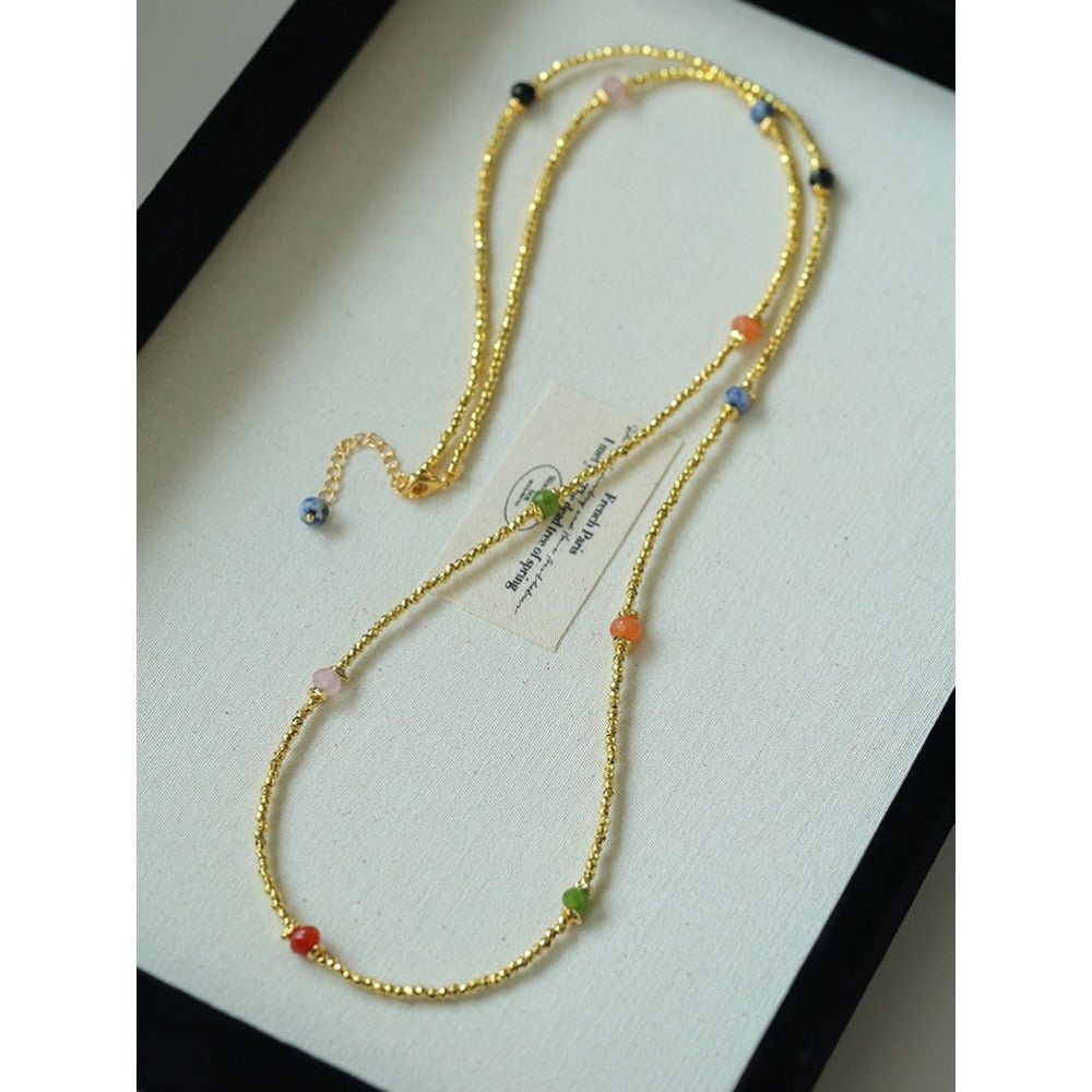 Bohemian Faceted Gold Bead Necklace – Colorful Gemstone or Pearl Style - floysun