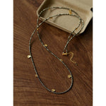 Bohemian Faceted Pyrite Beads Long Necklace with Irregular Gold Discs - floysun