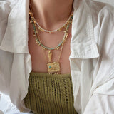 Bohemian Fish Necklace – Green Stone & Pearl Layered - floysun