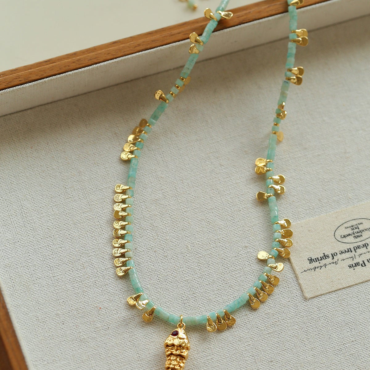 Bohemian Fish Necklace – Green Stone & Pearl Layered - floysun