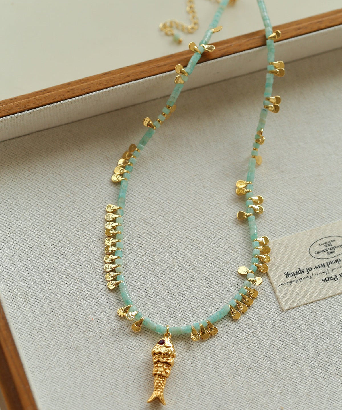 Bohemian Fish Necklace – Green Stone & Pearl Layered - floysun