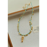 Bohemian Fish Necklace – Green Stone & Pearl Layered - floysun