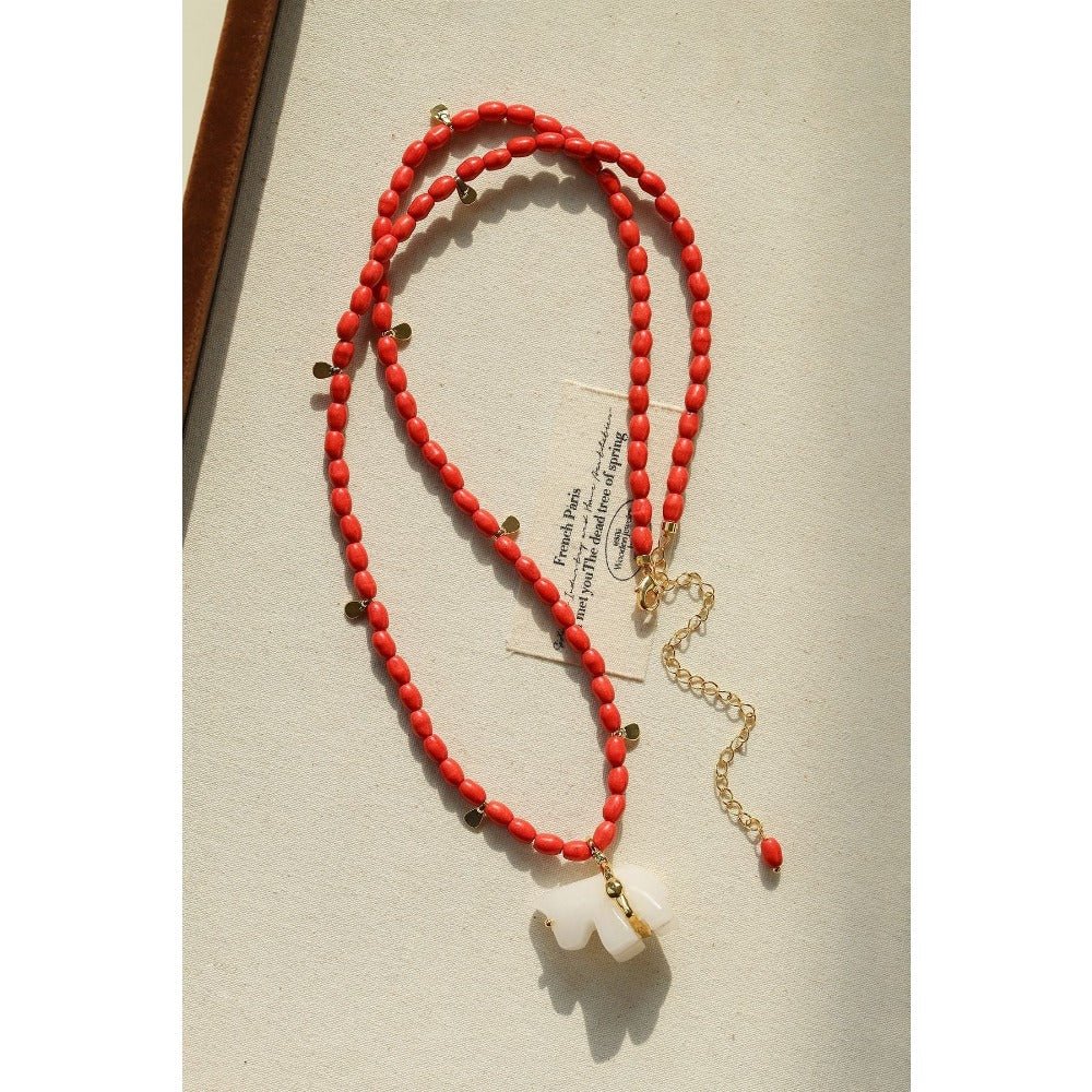 Bohemian Leaping Horse Collection White Jade Carved Horse Pendant Beaded Necklace - floysun