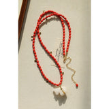 Bohemian Leaping Horse Collection White Jade Carved Horse Pendant Beaded Necklace - floysun