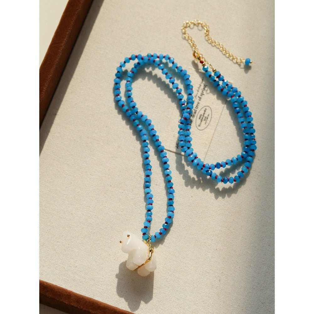 Bohemian Leaping Horse Collection White Jade Carved Horse Pendant Beaded Necklace - floysun