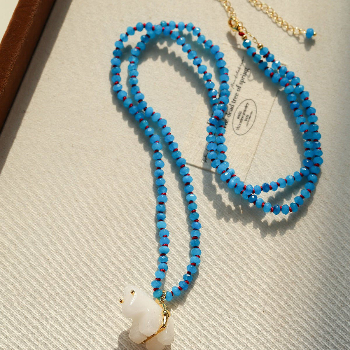 Bohemian Leaping Horse Collection White Jade Carved Horse Pendant Beaded Necklace - floysun