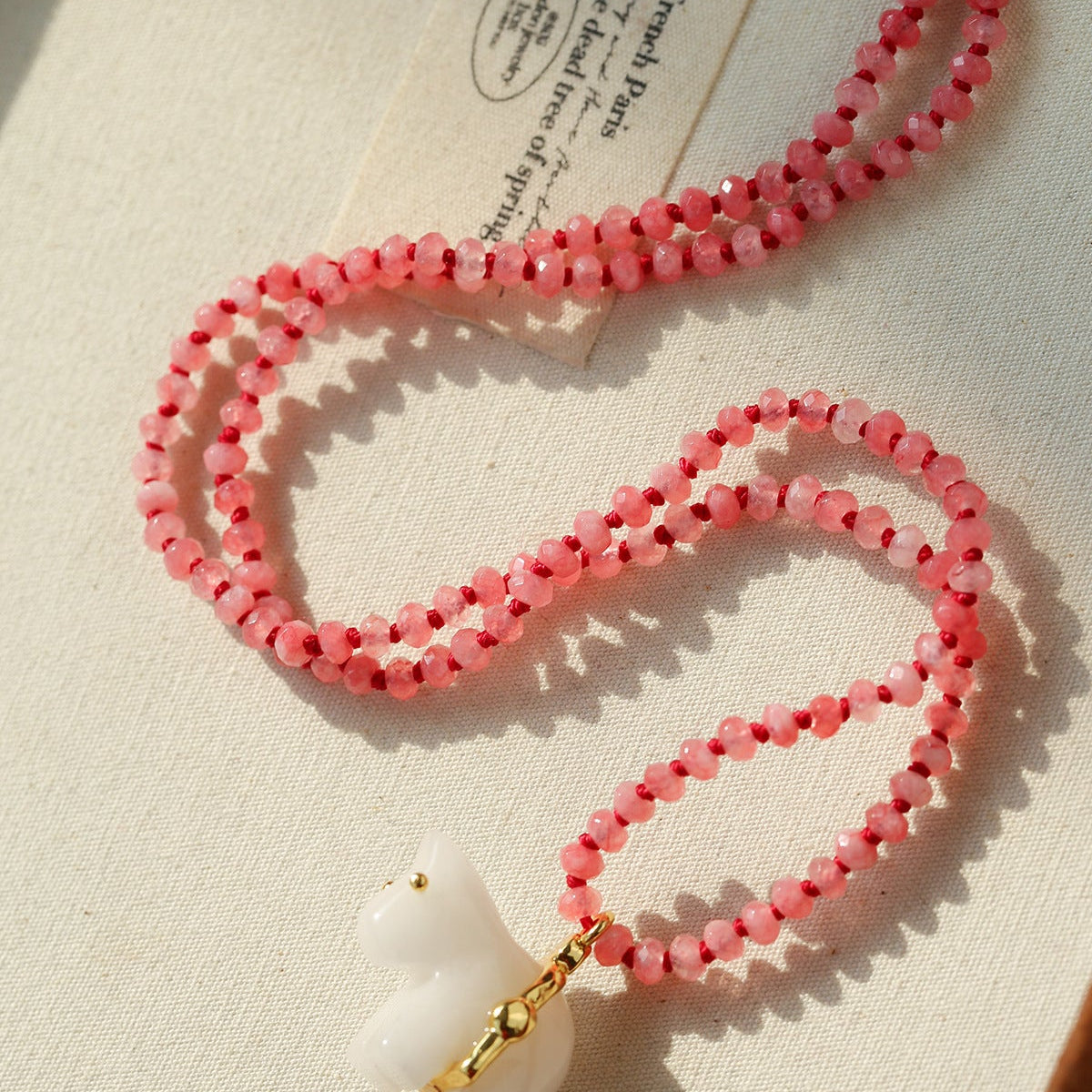 Bohemian Leaping Horse Collection White Jade Carved Horse Pendant Beaded Necklace - floysun