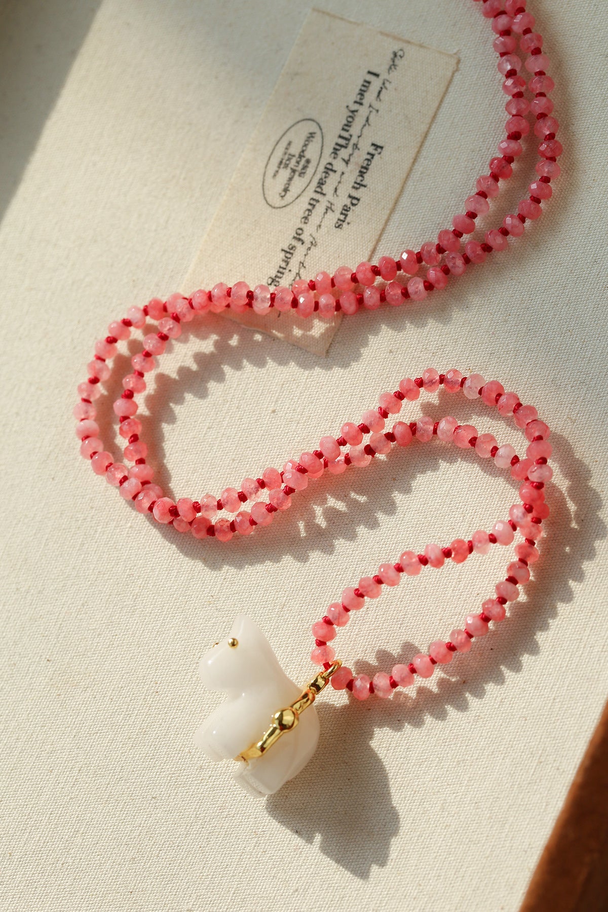 Bohemian Leaping Horse Collection White Jade Carved Horse Pendant Beaded Necklace - floysun