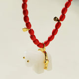 Bohemian Leaping Horse Collection White Jade Carved Horse Pendant Beaded Necklace - floysun