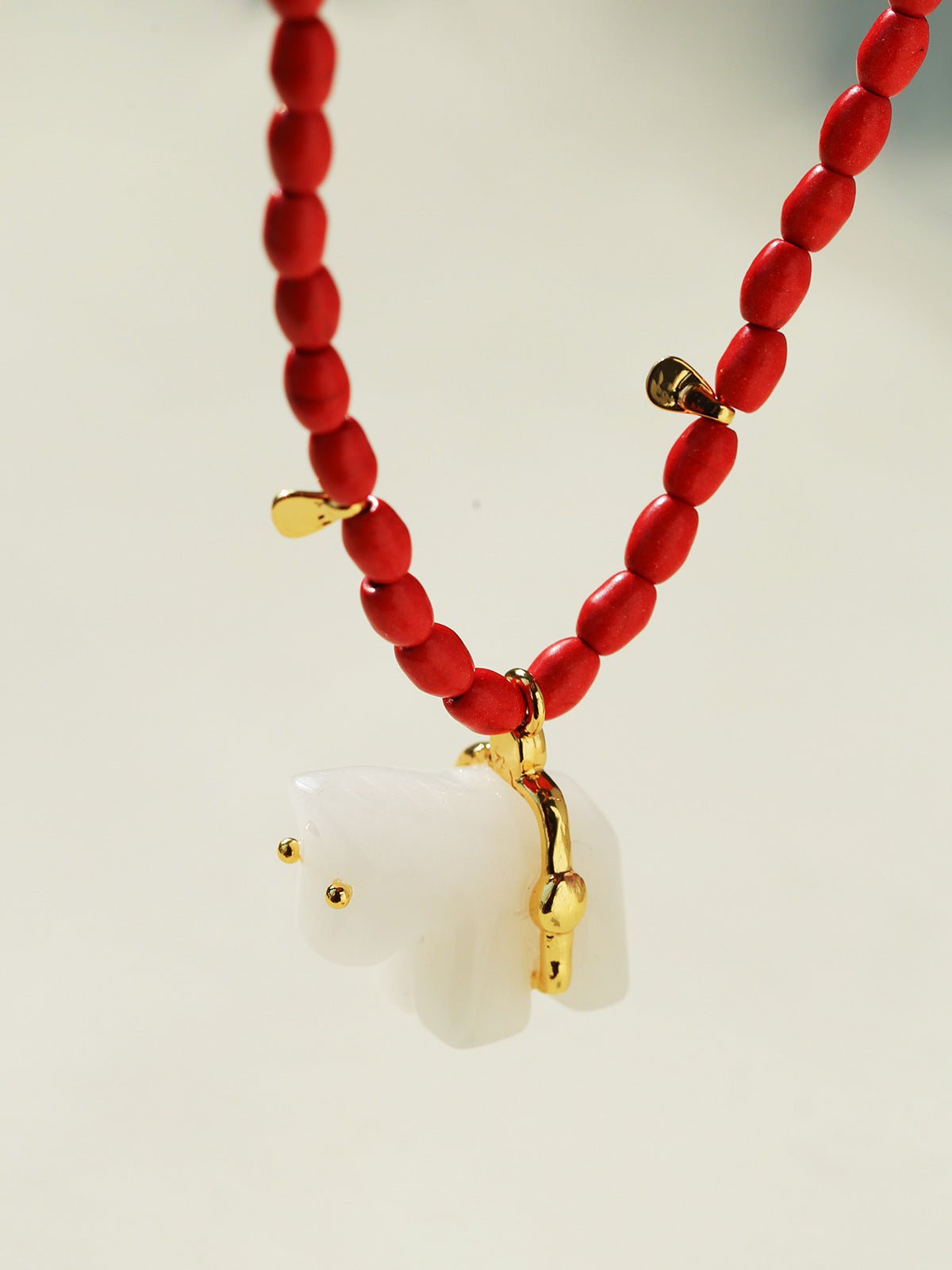 Bohemian Leaping Horse Collection White Jade Carved Horse Pendant Beaded Necklace - floysun