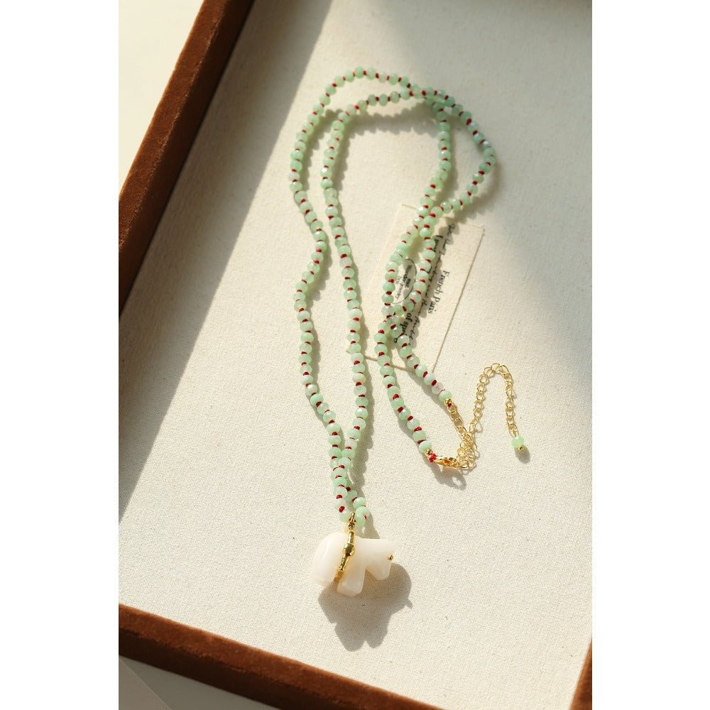 Bohemian Leaping Horse Collection White Jade Carved Horse Pendant Beaded Necklace - floysun
