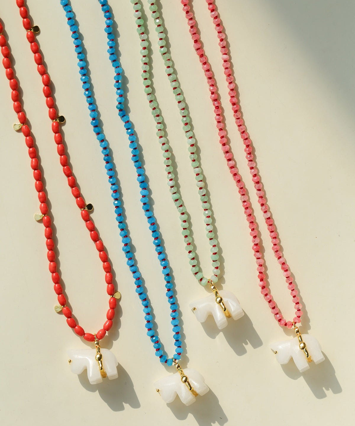 Bohemian Leaping Horse Collection White Jade Carved Horse Pendant Beaded Necklace - floysun