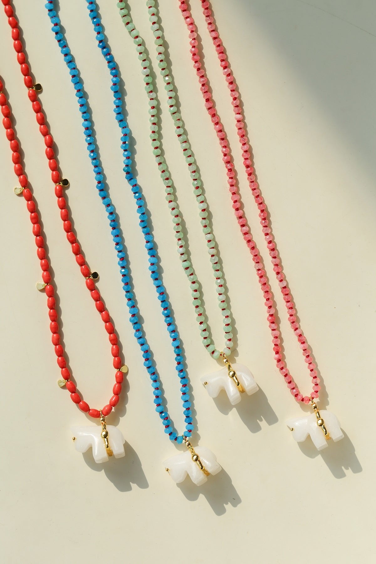 Bohemian Leaping Horse Collection White Jade Carved Horse Pendant Beaded Necklace - floysun