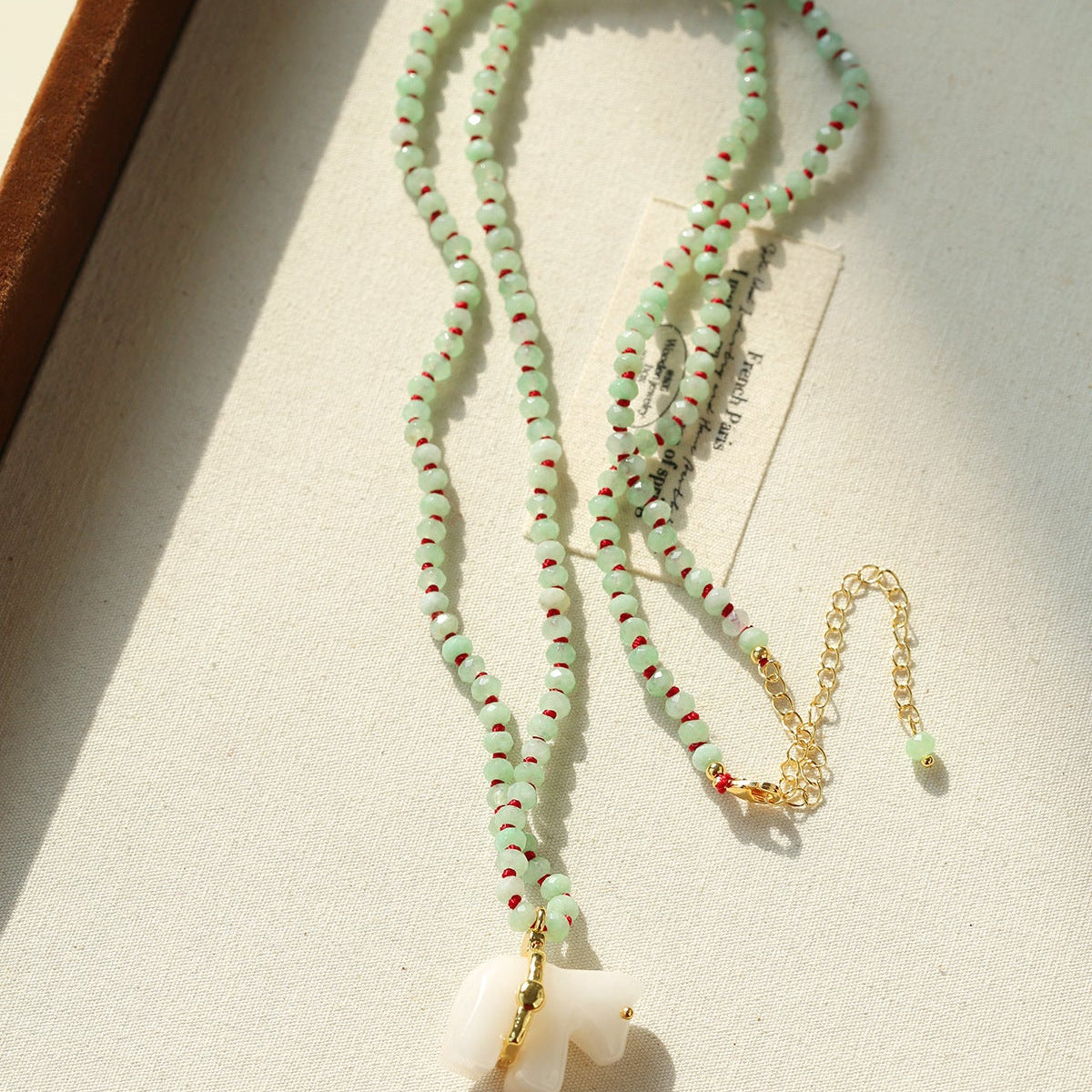 Bohemian Leaping Horse Collection White Jade Carved Horse Pendant Beaded Necklace - floysun