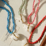 Bohemian Leaping Horse Collection White Jade Carved Horse Pendant Beaded Necklace - floysun