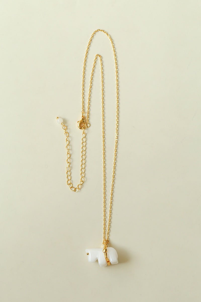 Bohemian Leaping Horse Collection White Jade Carved Horse Pendant Chian Necklace - floysun