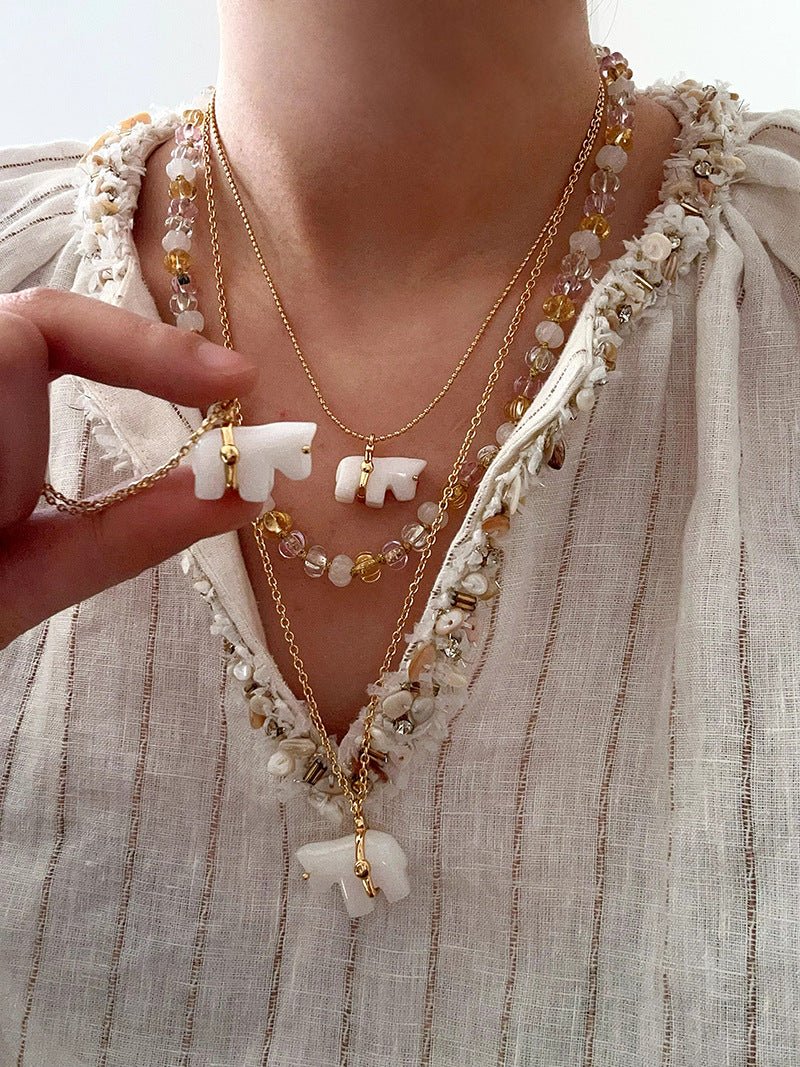 Bohemian Leaping Horse Collection White Jade Carved Horse Pendant Chian Necklace - floysun