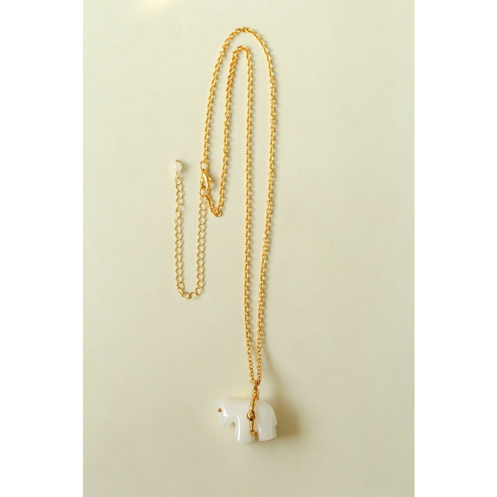 Bohemian Leaping Horse Collection White Jade Carved Horse Pendant Chian Necklace - floysun