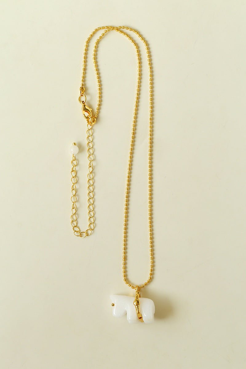 Bohemian Leaping Horse Collection White Jade Carved Horse Pendant Chian Necklace - floysun